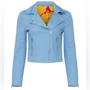 Color Me Courtney Light Blue Crop Moto Jacket